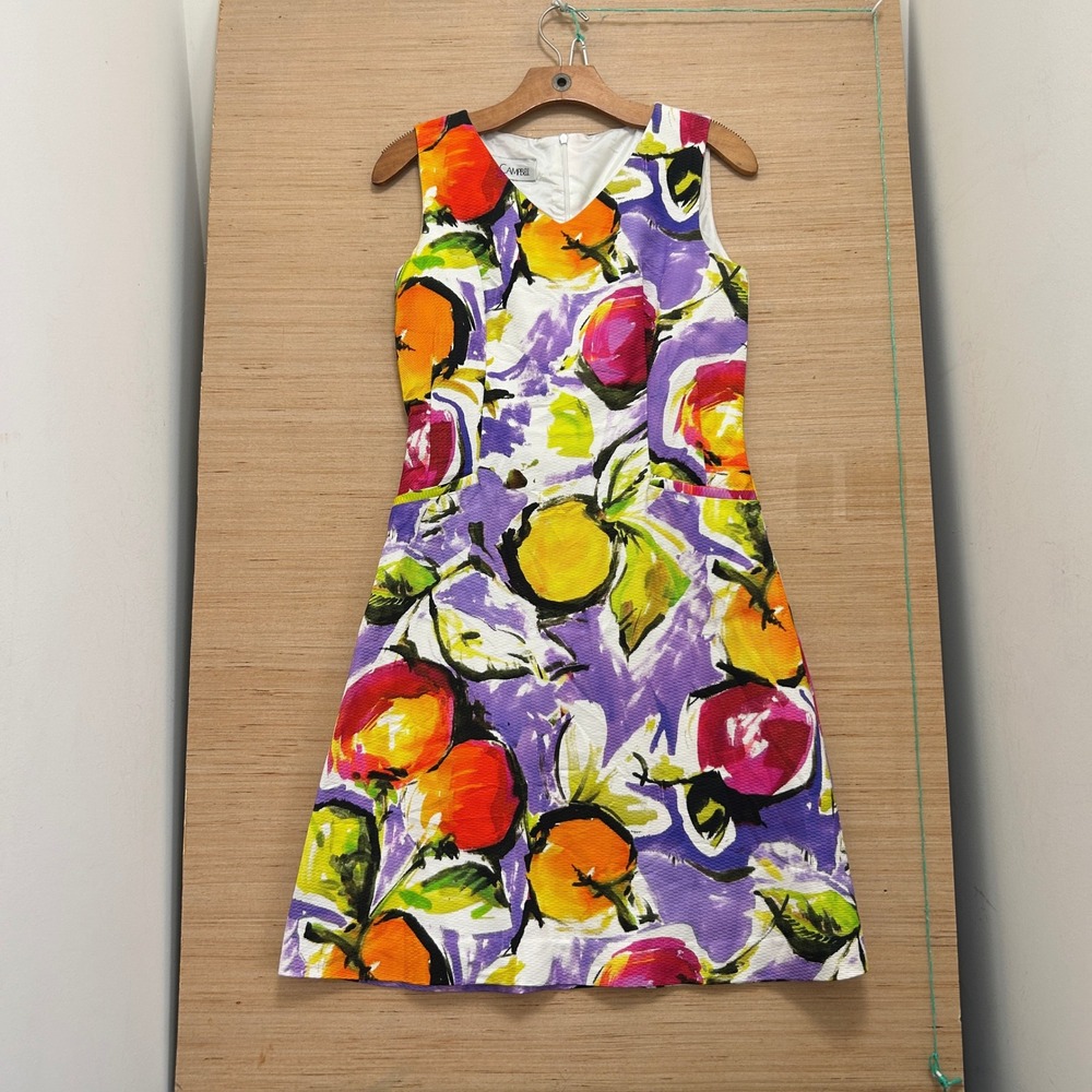 Sara Campbell Womens Size 2 Fruit Print Sleeveless V-Neck Shift Dress Purple